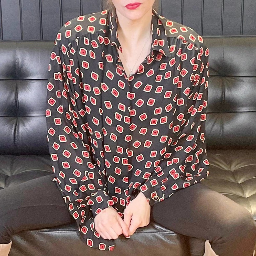 BROWNSTONE STUDIO Black Vintage 90s Geometric Printed Blouse